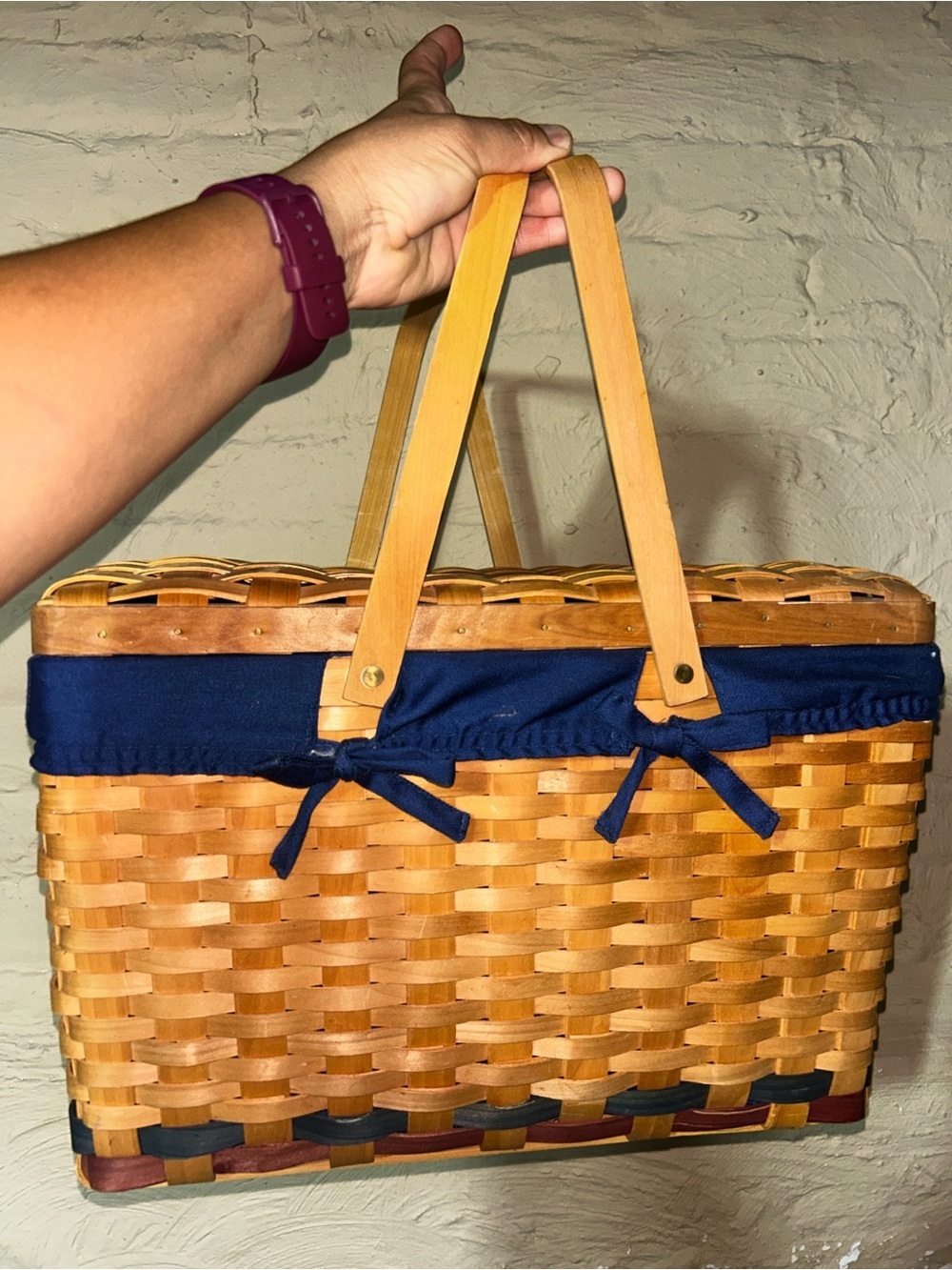 Woven Picnic Tote with Navy Liner
